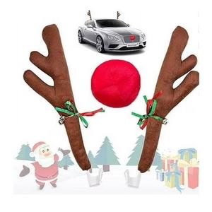 Christmas Reindeer Antlers Car Decoration Kit, LED Multicolor Lights Nose Vehicle with Jingle Bells Rudolph, Auto Holiday Accessories for SUV Van Truck Decor