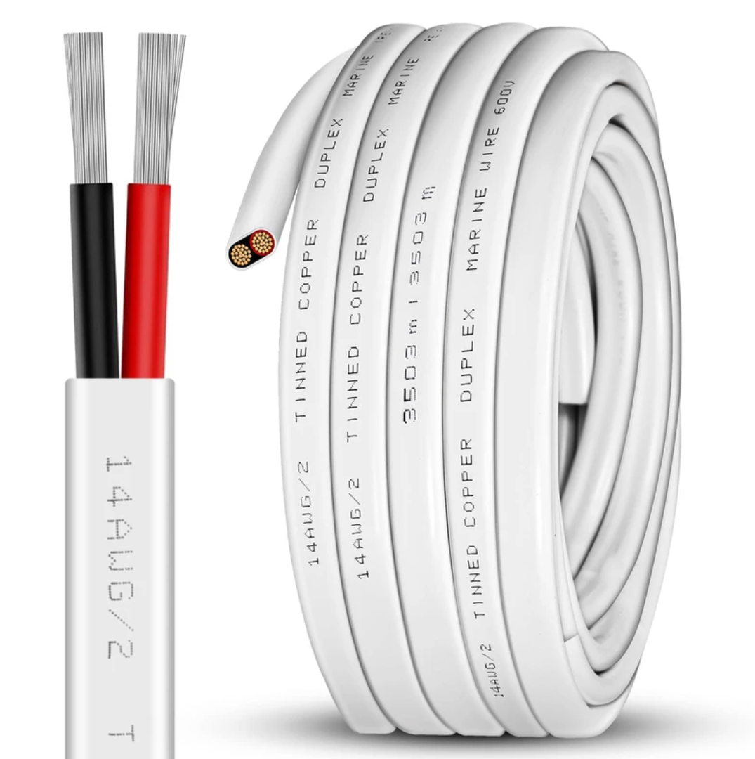 14 Gauge 100ft Marine Wire,2 Core Insulated Duplex Marine Grade Tinned Copper Standard Electrical Wire Outdoor for Boat/Maine/Automotive/RV/Camper/Trailer