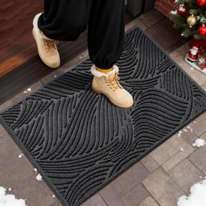 Yimobra Doormat Outdoor Entrance, Simple Stripes,All-Weather Waterproof & Non-Slip Mat for Front Door, Heavy Duty Polyester Welcome Mat for Outdoor Entrance, Garage, Patio-29.5x17Dark Grey