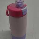 Ello Kids Colby 12oz Stainless Steel Insulated Water Bottle with Straw and Built-In Silicone Coaster Carrying Handle and Leak-Proof Locking Lid for School Backpack, Lunchbox, and Outdoor Sports (Bubble Berry)