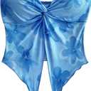 SHENHE Women's Floral Crop Tube Top Twist Front Strapless Split Asymmetrical Boho Flowy Bandeau (Blue, S)