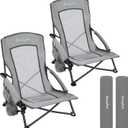 SUNNYFEEL Folding Low Camping Beach Chair 2 Pack, Lightweight Portable Lawn Chair with Mesh Back, Cup Holder for Outdoor/Travel/Picnic/Concert, Foldable Camp Backpack Chair with Carry Bag, 20D x 20W x 20H Inch