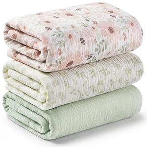 3-Pack Muslin Swaddle Blankets for Newborns Boy,Girl 47x47 Large Cotton Muslin Baby Blanket, Nursery Swaddling, Neutral, Soft, Breathable, Light Infant Baby Receiving Cover (Flora Vale, Regular)