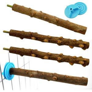 Natural Wood Bird Perch, 4 PCS Large Wooden Parrot Perches Bird Cage Standing Pole Grinding Paw Stick Birds Cage Accessories for Parakeet Budgies Conures