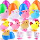8 Pack Jumbo Easter Eggs Fillers with Wind Up Chicks Bunny Plush, Colorful Easter Plastic Egg with Wind Up Toys, Easter Basket Stuffers with Toys Inside, Easter Egg Hunt Party Favors for Kids Toddlers