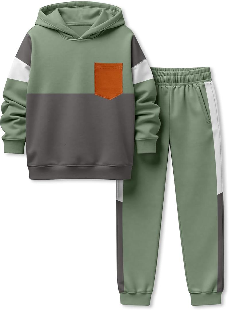 Boys Clothes Size 7-8 Long Sleeve Color-blocked Hoodie Top and Pants 2PCS Winter Sweatsuits Boys Outfits