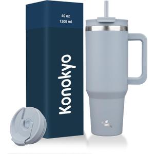 40 oz Tumbler with Handle and 2 Straws,2 in 1 Lid Insulated Water Bottle Stainless Steel Travel Coffee Mug,Lavender