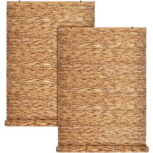 2 Pcs Bamboo Shades Outdoor Reed Roll Up Blinds 36" W x 72" H Blackout Sunshade Cordless Bamboo Blinds for Home Porch, Patio & Windows Decor Shutters Sunlight Privacy Screen