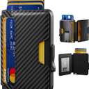 Wallet for Men, Mens Wallet Minimalist Slim Wallet, RFID Blocking Smart Pop Up Wallet with Money Clip & ID Window, Metal Compact Wallet, Aluminum Credit Card Holder Wallet (Carbon Fiber)