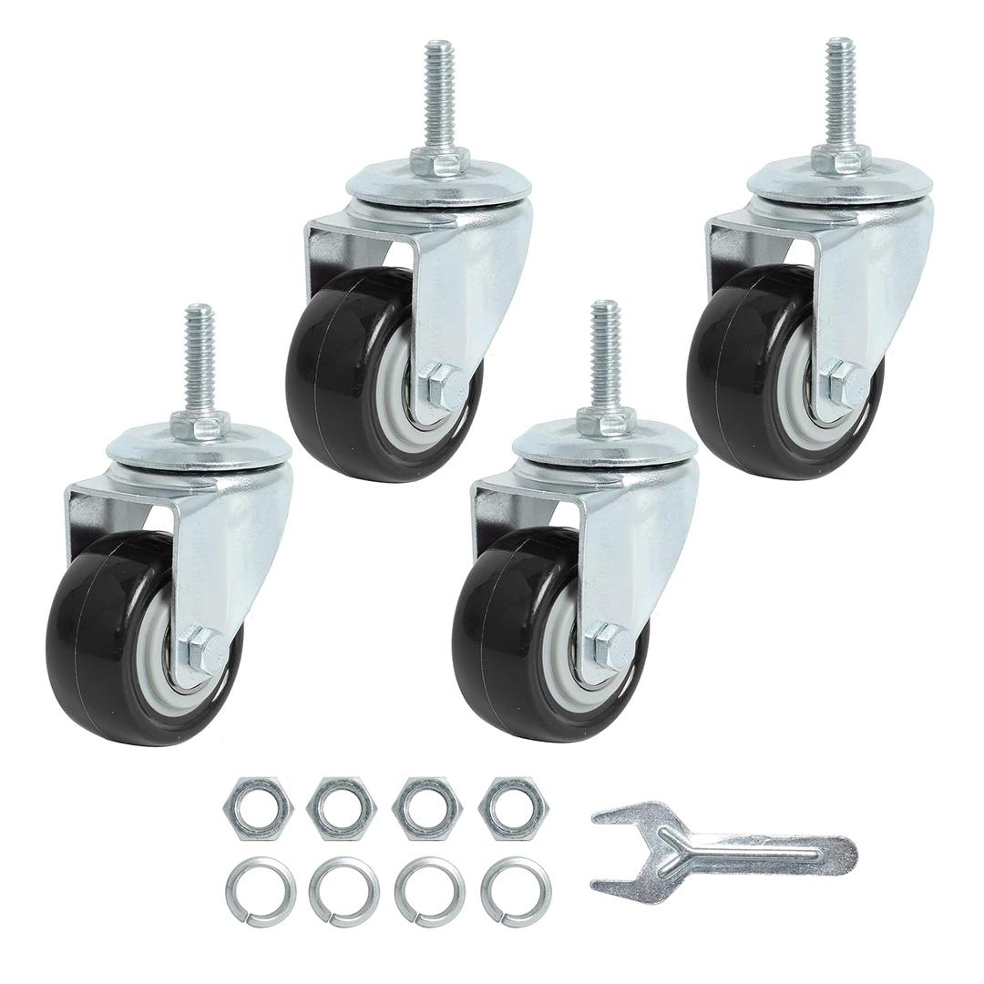 Finnhomy Stem Caster Wheels 2 Inch Heavy Duty Threaded Swivel Casters 1/4" - 20 x 1 Set of 4 for Wire Shelve Wheels P Anti-wear Smooth Casters, Black