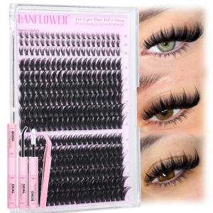 Manga Lash Clusters Kit Fairy Eyelash Clusters with Spikes Wispy Lash Extension Kit D Curve Cluster Eyelash Extensions 12-20mm Eyelash Extension Kit with Bottom Lashes by Lanflower
