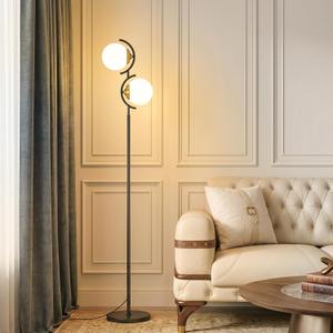 2-Light Globe Floor Lamp with Frosted Glass Shade, 3-Color Temperatures