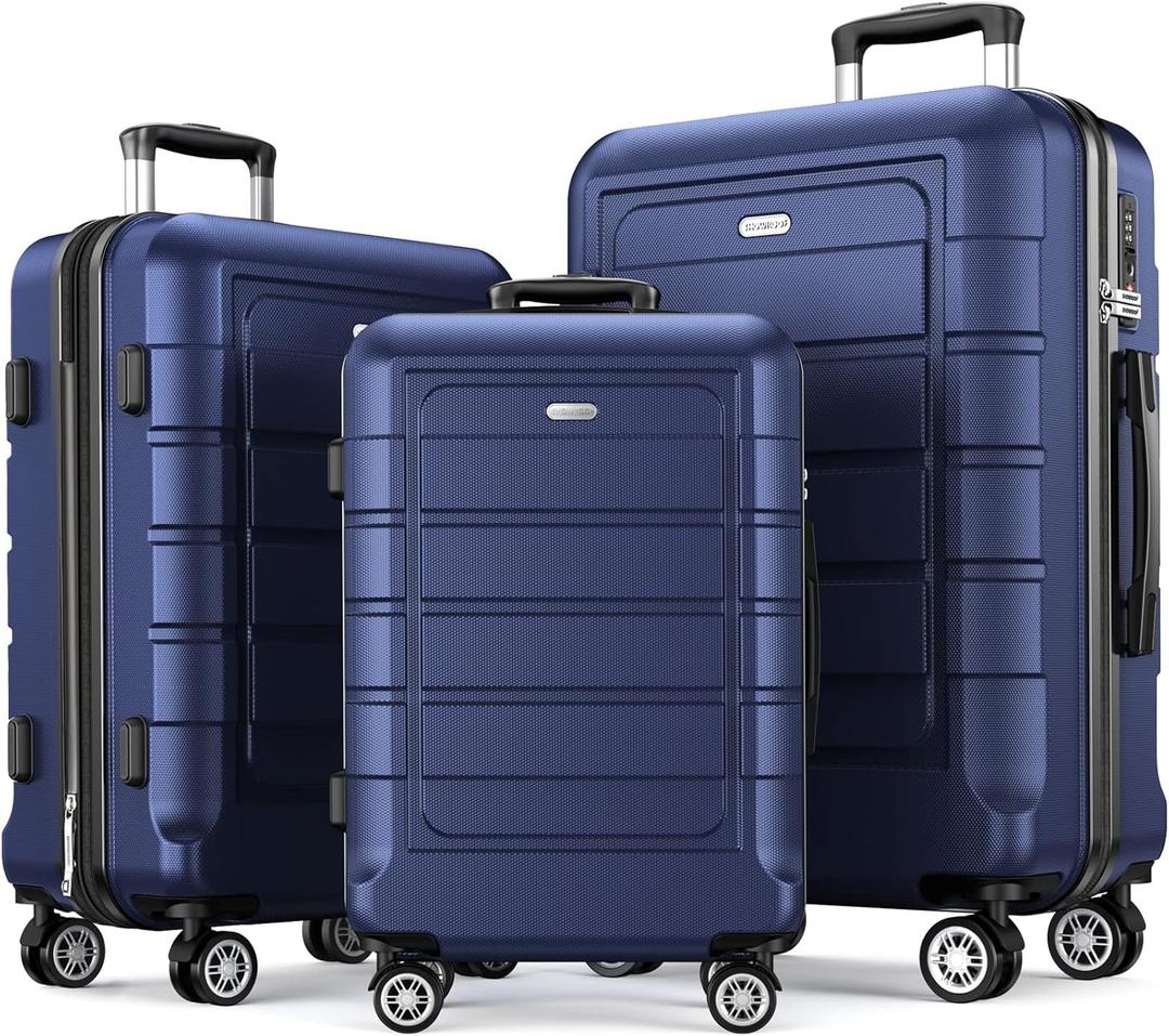 SHOWKOO Luggage Sets Expandable PC+ABS Durable Suitcase Double Wheels TSA Lock Blue (20in24in28in)