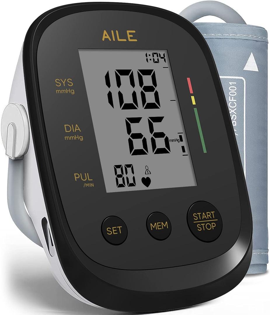 AILE Blood Pressure Monitor, Blood Pressure Machine Upper Arm Large Cuff(8.7"-16.5"), High Automatic Blood Pressure Monitors Cuff for Home Use, Manual Arm Bp Monitor, 2 * 99 Memory (Black)