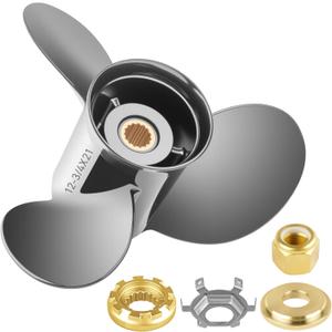 Propeller 12 3/4X21P for Mercury Black Max Outboard 40 50 60 70 75 80 90 100 115 125 140 HP Boat Motor Engine Parts Aluminum Prop 12.75X21 Pitch RH 15 Spline Tooth with Flo-Torq II Hub Kit 77348A45