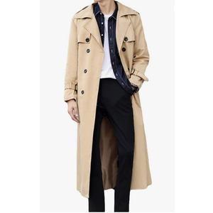 Pantete Men's Double Breasted Trench Coat Oversized Casual Windbreaker Lapel Long Jacket Overcoat, Khaki, 3XL