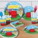 Cartoon Dog Party Supplies for kids Cartoon Themed Birthday Party, Peanuts Party Decorations Disposable Tableware Set With Plates, Cups, Napkins & Cutlery for 24 Guests