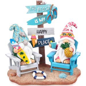 Wonderjune Beach House Decor Coastal Chair Resin with Animal Figurine Signs Ornament for Summer Beach Tropical Table Mantle Tabletop Decoration or Housewarming Birthday Gift 7x7 Inch(Gnome)