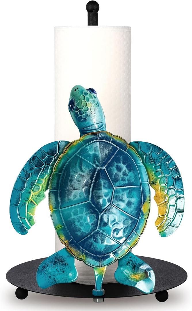Turtle Paper Towel Holder Summer Beach Paper Towel Holder Stand with Round Cute Sea Turtle Kitchen Towel Holder Counter Bathroom Decor Coastal House Decor Gifts for Home (Blue)