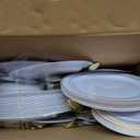 GATHER 700PCS Gold Plastic Plates - Whtie and Gold Disposable Dinnerware Sets 100Guest - 200 Disposable Plate, 300 Plastic Silverware, 100 Cups, 100 Napkins for Wedding & Party