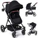 2-1 Baby Stroller, Newborn Toddler Compact Stroller with Convertible Seat, Foldable Pram Stroller with Adjustable Backrest/Canopy& Cup Holder, for 0-48 Months