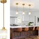 Crystal Pendant Lights, 3 Pack Brushed Gold Pendant Lights for Kitchen Island, Modern Mini Crystal Hanging Light Fixtures for Kitchen, Dining Room, Hallway, Foyer, Entryways