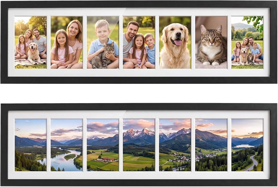 Lineshading 2 Pack 4x6 Photo Frame, 7 Opening Collage 8x30 Mat Glass, 9 x 31.5 inches