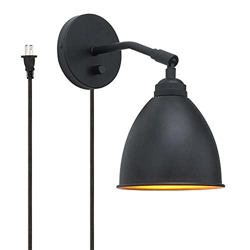Yosoan Plug in Indoor Bedside Wall Sconce with On Off Switch, 1-Light Hardwired Vintage Industrial Vanity Modern Wall Mount Fixture with 6.1" Oval Black Metal Shade for Reading Bedroom Bookcase