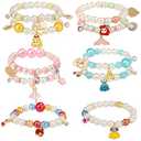 PinkSheep Bracelets for Kids Girls Pearl Bead Bracelets Teen Jewelry Set Party Favor Costume Princess Pretend Play,Beaded Stretch Charm Bracelet Set Bracelets Bulk (Princess)