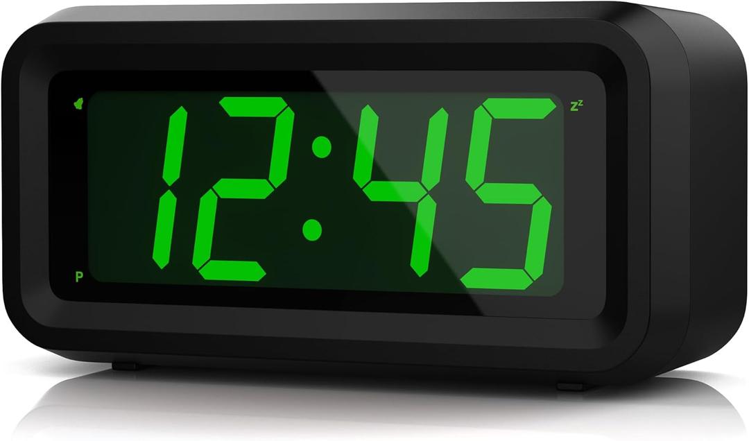 KWANWA 1.2 Inch Small Digital Alarm Clock, Green LED Display with Adjustable Brightness & Night Mode, Battery Operated Portable Desk Clock, for Bedroom, Travel, Kids, Wall Mount (Snooze, 12/24H), Black Case-green Led
