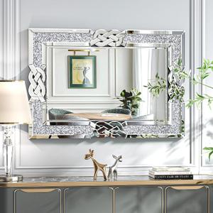 ENENE Crystal Mirror for Wall Decor - 36''x24'' Crush Diamond Silver Rectangle Decorative Mirrors for Living Room, Bathroom, Bedroom, Entryway, Dining Room (Square Rhinestone)