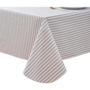 Pioggia Vinyl Tablecloth with Flannel Backed Waterproof Oil-Proof PVC Table Cloth Stain-Resistant Wipeable Easy Care Table Cover for Indoor and Outdoor (Gray Stripe, 60 x 102 Inch Rectangle)