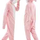Unisex Adult Onesie Pajamas Animal One Piece Snug Fit Halloween Costume Cosplay for Women Men (Pink, XXL)