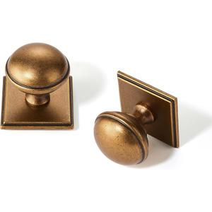 SAILING 10 Pack Cabinet Knobs- Antique Brass Single Hole Square Base Plate Drawer Handles Cabinet Handles Kitchen Bedroom Dresser Drawer Handles Knobs