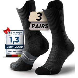 Bamboo Viscose Crew Compression Running Socks Athletic Hiking Cushioned Wicking Anti-Blister Seamless (Large, Classic Black)
