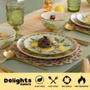 12-Piece Ceramic Dinnerware Set for 4, Lemon Mosaic Printed Plates and Bowls Set, Mediterranean Style Matte Stoneware Tableware for Home Dining & Gifting, Microwave & Dishwasher Safe, Large