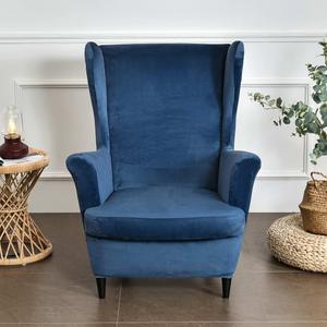 MIFXIN Wing Chair Slipcover 2 Piece Set Velvet Stretch Wingback Chair Cover with Cushion Cover Soft Washable Armchair Furniture Protector for Living Room Bedroom, Backrest Back Length: 95-110 cm/37.4-43.3 inch; Backrest Width: 69-80 cm/27.5 to 31.5 inch; Chair Width: 80-92 cm/31.5 to 36.2 inch. (Navy)