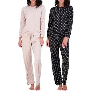 Real Essentials 2 Pack: Women's Pajama Set - Choose from Short Sleeve with Pocket or Long Sleeve without Pocket L