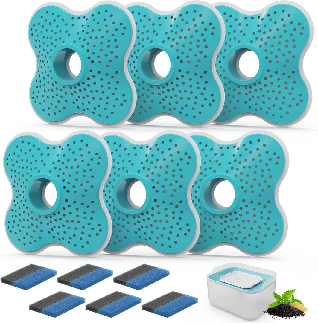 Replacement Filters for Dog Water Fountain, Filters for Dog Water Bowl Dispenser with Mutiple Filtration System, 6 Filters & 6 Pre-Filter Sponges