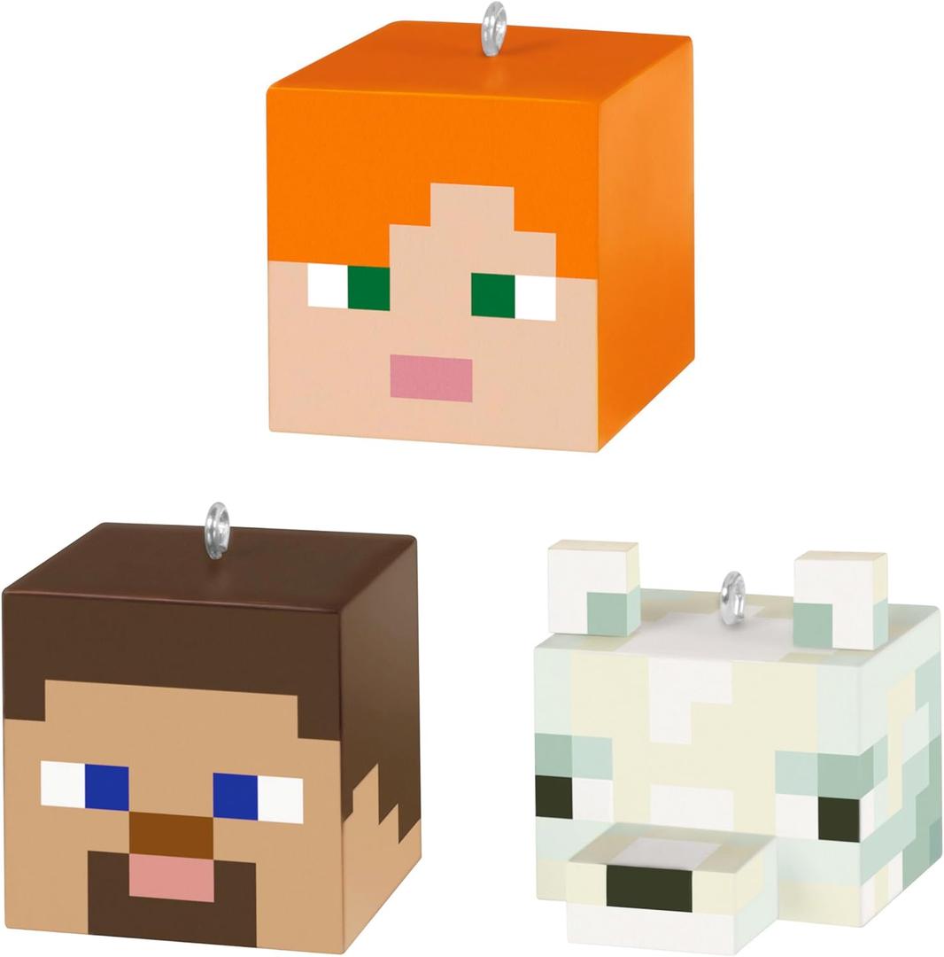 Hallmark Keepsake Mini Christmas Ornaments 2025, Minecraft Alex, Steve and Arctic Fox, Set of 3, Gifts for Gamers