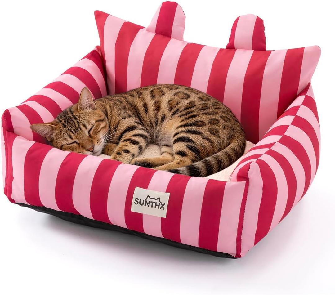 Cat Couch, Reversible Pet Sofa for Indoor Cats – 2-Sided Cat Sofa with Oxford Fabric and Plush Fleece, Washable Small Dog Couch for Puppies and Senior Pets, Non-Slip Bottom, 22 inch, Pink Red, 28"L x 22"W x 9"Th