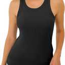 GKBK Tank Top for Women Built in Bra High Neck Ribbed Basics Tops Racerback Fitted Bra Tanks (Black, M)