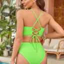 ZAFUL Women's High Waisted Bikini Set Crisscross Tankini Swimsuit Tummy Control Ruched Bathing Suit (L)