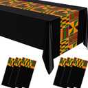 Oudain 6 Pcs 54" x 108" Kente Plastic Tablecloths Black History Month Table Covers Juneteenth Tablecloths Disposable African American Table Decorations for Kwanzaa Home Decor(Black,Fresh)