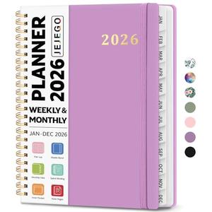 2026 Planner, Weekly and Monthly Calendar Planner Book, January 2026 - December 2026, Hardcover Spiral Planner with Monthly Tabs, Notes Pages, Perfect for Women & Men, A5 (6.4" x 8.5") - Purple 2 Pack