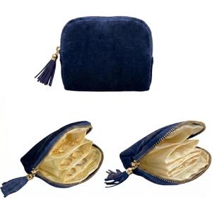 5.3" x 4.7" Small Travel Jewelry Case, Velvet Pouch with Tassel Zipper, Portable Organizer for Rings Earrings Bracelets, Anti-Scratch Storage for Travel & Daily Use (Sapphire)
