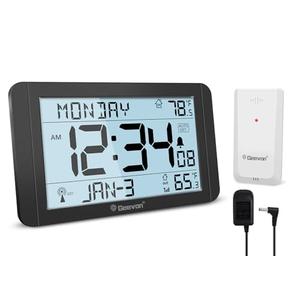 Geevon Atomic Clock with Indoor Outdoor Temperature – 10.8'' Large Display, Self-Setting Wall Clock with Wireless Sensor, AC Powered & Battery Backup, Easy for Seniors, Bedroom, Office, Kitchen