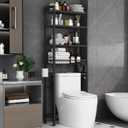 Kalrin Over-The-Toilet Storage Rack, 4-Tier Bathroom Organizer Shelf Over Toilet with Adjustable Shelf and Basket, Freestanding Space Saver Bathroom Shelves Above Toilet for Room (Pure Black), X-Large