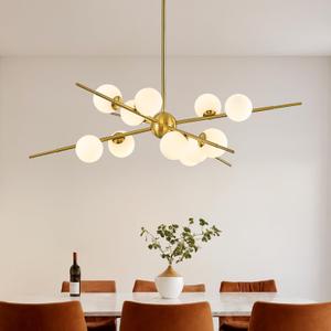 Large Gold Sputnik Chandelier 39in 12-Light Frosted Glass Chandelier Light Fixture Mid-Century Modern Molecular Chandeliers for Living Room Dining Room Foyer Kitchen Bedroom