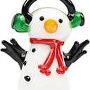 2'' Miniature glass figurine, Hand Blown Glass Art, Handmade Creative Collectibles and Gifts, Snowman with Headphones - Cas3